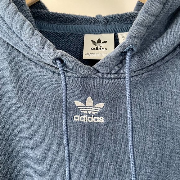 Women's Adidas Originals Cropped Hoodie Sweatshirt, Denim Blue, Size M - Picture 4 of 12